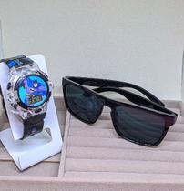 Kit Relógio Infantil Digital Pisca Led Toca Musica Super Heróis + Óculos de Sol para Crianças Homem Aranha Batman