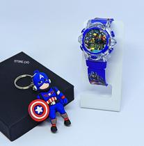 Kit Relógio Infantil Digital Pisca Luz Led + Chaveiro mini Boneco 3D Super Heróis Crianças Homem Aranha Minnie Frozen