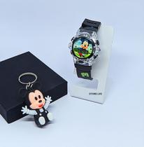 Kit Relógio Infantil Digital Pisca Luz Led + Chaveiro Personagem Mini Boneco Minnie Homem Aranha Presente para Crianças
