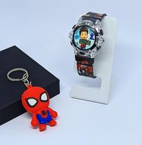 Kit Relógio Infantil Digital Pisca Luz Led + Chaveiro Personagem Mini Boneco Minnie Homem Aranha Presente para Crianças