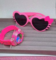 Kit Relógio Infantil Digital Pisca luz Led Colorida Musica Silicone ajustável + Óculos Armação Coração Hello Kitty Moda