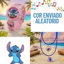 Kit Relógio Infantil Digital Pisca Luz Led Colorida toca musical Disney Stitch Lilo Angel + Colar duplo Amizade Friends Kit Relógio Infantil Digital Pisca Luz Led Colorida toca musical Disney Stitch Lilo Angel + Colar duplo Amizade Friends