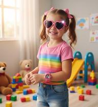 Kit Relógio Infantil Digital Pisca Luz Led Menina Menino Stitch Sonic Minnie Óculos de Sol para Crianças Presente Lembrancinha