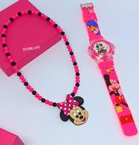 Kit Relógio Infantil Digital Pisca Luz Led Toca Musica + Colar Miçangas pérolas com Pingente 3D unicórnio Pony Princesas