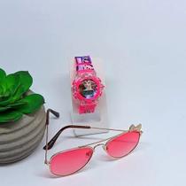 Kit Relógio Infantil Digital Pisca Luz Led Toca Musical Menina Frozen Barbie + Óculos de Sol Aviador