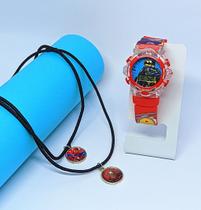 Kit Relógio Infantil Digital Pisca Luz Toca Musica + Colar de Amizade Best Friends Personagem Aranha Frozen Friend Moda