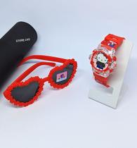 Kit Relógio Infantil Digital Pisca Luz Toca Musica Princesas Frozen + Óculos de Sol Coração Flor Florzinha Margarida