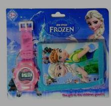 Kit Relógio Infantil Digital Silicone + Carteira Personagens Minnie Homem Aranha Frozen Homem Ferro Lol Disney Presente