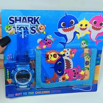 Kit Relógio Infantil Digital Silicone Sports + Carteira para Crianças Desenho Animado Personagem Baby Shark Toys