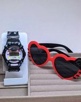 Kit Relógio Infantil Digital Sports Menina Colorido + Óculos de Sol Gatinho Formato Coração com Laço Hello Kitty