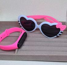 Kit Relógio Infantil Feminino Digital Prova água Bracelete Esportivo + Óculos de Sol Coração com Laço Formato Coração