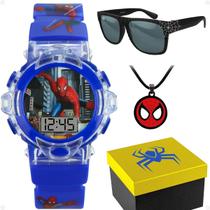 Kit Relógio Infantil Homem Aranha + Óculos Uv + Colar Kkkr2