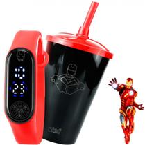Kit Relógio Infantil LED + Copo Super Herói Personalizado - Orizom