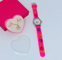 kit Relógio Infantil Menina Analógico Redondo Quartzo Desenho animados 3D + Conjunto Colar e Brincos corrente bijuteria kit Relógio Infantil Menina Analógico Redondo Quartzo Desenho animados 3D + Conjunto Colar e Brincos corrente bijuteria