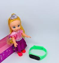 Kit Relógio Infantil Menina Digital Led Pulseira silicone Esporte + Mini Boneca Princesas Disney Articulada Presente Cor
