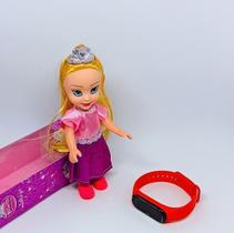 Kit Relógio Infantil Menina Digital Led Pulseira silicone Esporte + Mini Boneca Princesas Disney Articulada Presente Cor