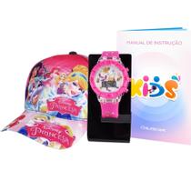 Kit Relógio Infantil Menina Feminino Infantil Boné Princesa Trucker - ROSS21c