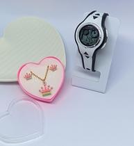 Kit Relógio Infantil meninas Digital Led Menina esporte Cronometro Calendário + Conjunto Colar e Brincos Aço Tendência