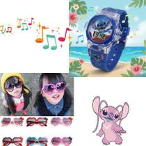 kit Relógio Infantil Pisca Toca Musical Personagem Disney Homem aranha Frozen Stitch Sonic Menina e Menino mais Óculos de Sol crianças Presente