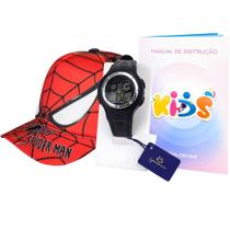 Kit Relógio Infantil Preto + Boné Homem Aranha Vermelho - ROSS21H - ORIZOM