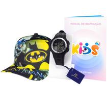 Kit Relogio Infantil preto pulseira ajustável moda barato