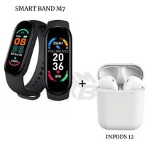 Kit Relógio Inteligente Digital smart band Inteligente M7 + Fone inPods 12 Bluetooth - FitPro