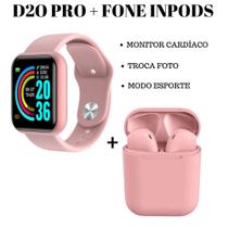 Kit Relogio Inteligente Smartwatch Y68 D20 Pro + Fone inPods 12 Bluetooth