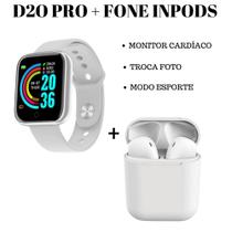 Kit Relogio Inteligente Smartwatch Y68 D20 Pro + Fone inPods 12 Bluetooth