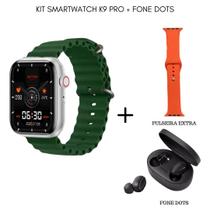 Kit Relógio lançamento Smartwatch K9 PRO 45mm Serie 9 Chamada C/ 2 Pulseiras + Fone Dots