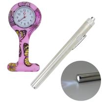 Kit Relogio Lapela Bolso Lanterna Clinica Medica Inox