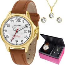 Kit Relógio Lince Feminino Chocolate Com Colar e Brincos LRCH104LKW55B2TX Analógico 5 Atm Kit Relógio Lince Feminino Chocolate Com Colar e Brincos LRCH104LKW55B2TX Analógico 5 Atm
