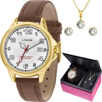 Kit Relógio Lince Feminino Chocolate Com Colar e Brincos LRCH104LKW56B2MX Analógico 5 Atm Kit Relógio Lince Feminino Chocolate Com Colar e Brincos LRCH104LKW56B2MX Analógico 5 Atm