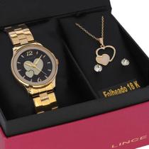 Kit Relogio Lince Feminino Lrgh150l Ky50 Dourado Preto Kit Relogio Lince Feminino Lrgh150l Ky50 Dourado Preto