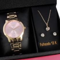 Kit Relogio Lince Feminino Lrgj129l Ky98 Dourado Rosa