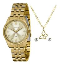 Kit Relógio Lince Feminino Lrgj136L Kz39 + Colar E Brincos