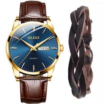 Kit Relógio Luxo Analógico Masculino Dourado + Pulseira Bracelete