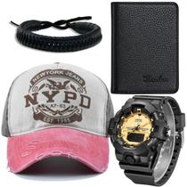 Kit relógio masculino + boné + pulseira + carteira elegante - SWG