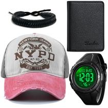 Kit relógio masculino + boné + pulseira + carteira - SWG