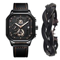 Kit Relógio Masculino Casual Luxo Cronógrafo Mais Bracelete Kit Relógio Masculino Casual Luxo Cronógrafo Mais Bracelete