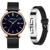 Kit Relógio Masculino Crrju Dourado Casual Luxo Com Pulseira