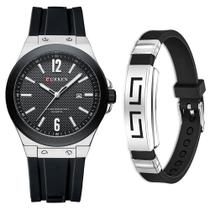 Kit Relógio Masculino Curren Luxo Calendário Mais Pulseira Metal Kit Relógio Masculino Curren Luxo Calendário Mais Pulseira Metal