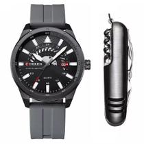 Kit Relógio Masculino Curren Luxo Esportivo Aço Inox + Canivete