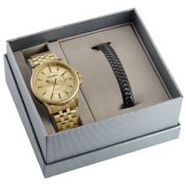 Kit Relógio Masculino Dourado Com Pulseira Trançada - Mondaine