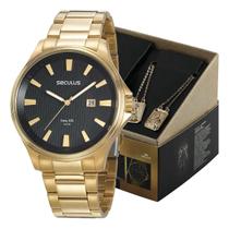 Kit Relógio Masculino Dourado e Escapulário Nossa Senhora Aparecida 20980GPSKDA1K1