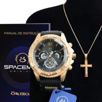 Kit Relógio Masculino e Colar Crucifixo Dourado 18K silicone numérico original presente atacado