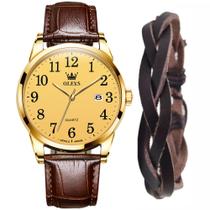 Kit Relógio Masculino Luxo Casual Olevs Gold + Bracelete Kit Relógio Masculino Luxo Casual Olevs Gold + Bracelete