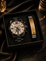 Kit Relógio Masculino Luxo Relógio de Pulso Arrojado e Pulseira Masculina Sofisticada Kit Relógio Masculino Luxo Relógio de Pulso Arrojado e Pulseira Masculina Sofisticada