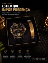 Kit Relógio Masculino Luxo: Relógio de Pulso Elegante + Pulseira Masculina Sofisticada