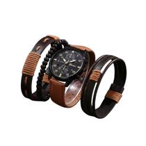 Kit Relógio Masculino Marrom com Pulseiras Elegantes Moda