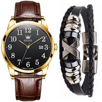 Kit Relógio Masculino OLEVS Casual Gold + Pulseira